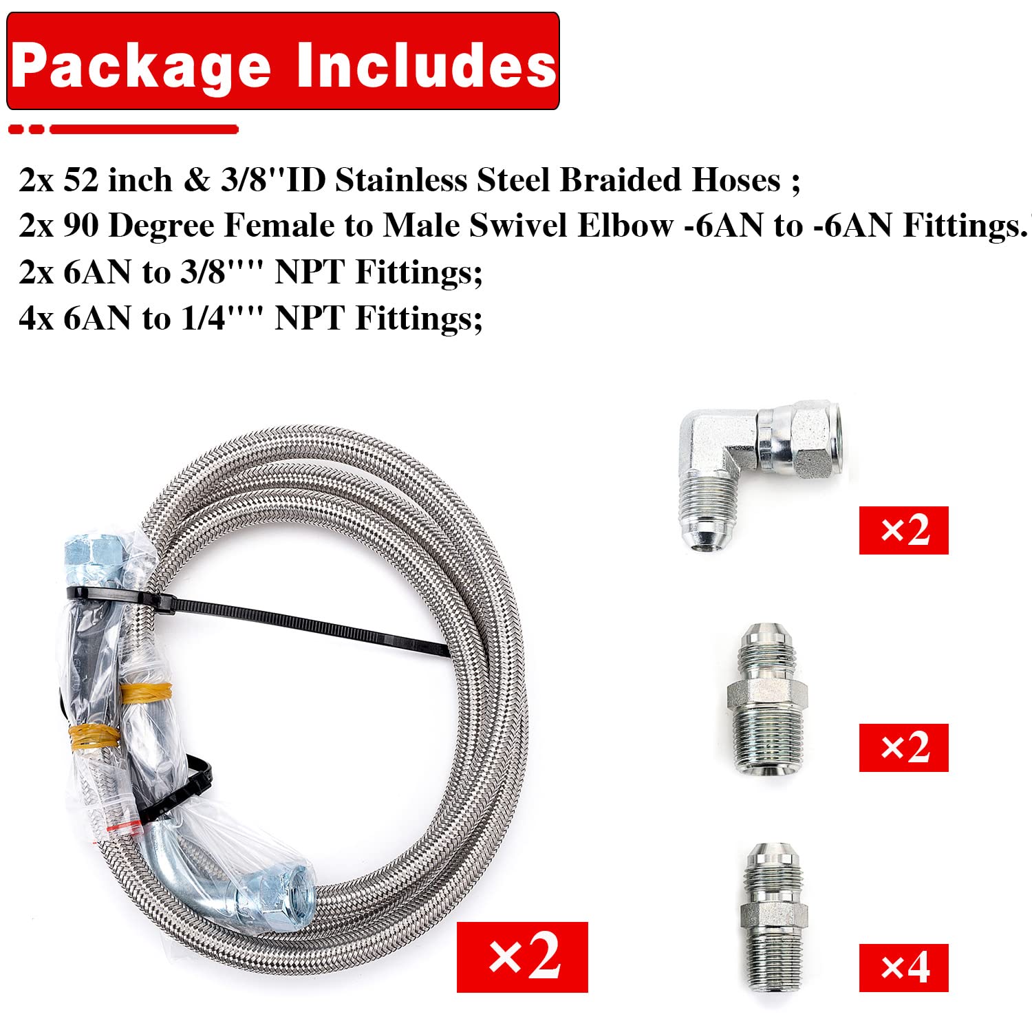 6AN Transmission Cooler Hose Fitting kit for GM Chevy Ford GMC Buick Cadillac Cars and Trucks, Replace 700R4/ TH350/ TH400/ NP-700RTL