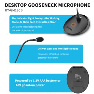 BOYA Desktop Gooseneck Condenser Microphone 18" Podium Microphones with Base LED Indicator XLR Mic for Meetings Video Conferences Streaming Lectures BY-GM18CB