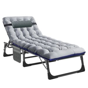 H&ZT Adults Patio Chaise Lounge Chair with Mattress, Outdoors Portable Bed Frame for Adults