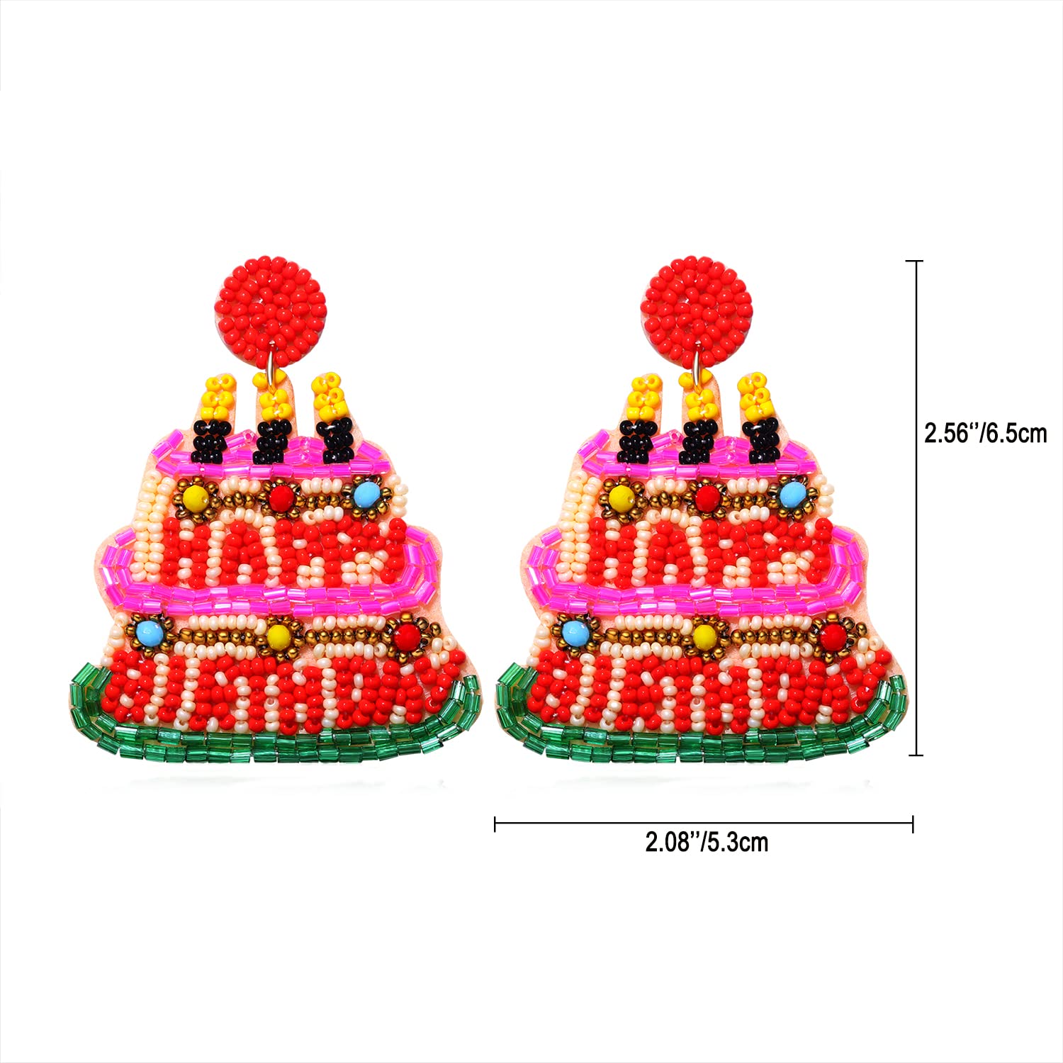 Boderier Beaded Birthday Cake Earrings Statement Colorful Happy Birthday Cake Beaded Earrings Birthday Gift for Women Red