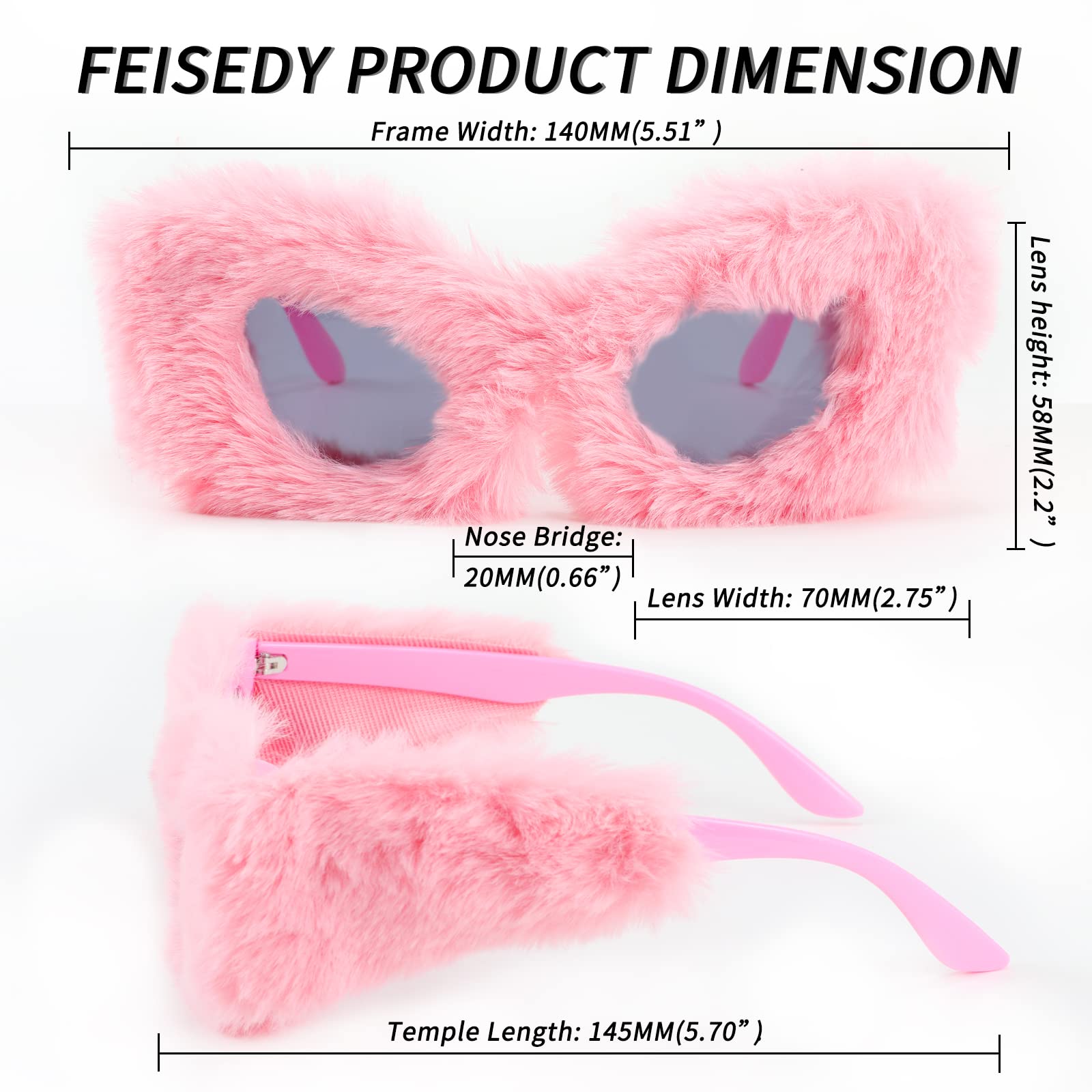 FEISEDY Women Plush Fuzzy Cat Eye Sunglasses Punk Soft Velvet Shades Ladies Handmade Party Masquerade Eyewear B2877