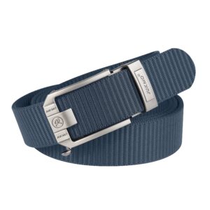 jukmo ratchet belt for men, nylon web tactical belt with automatic slide buckle, adjustable trim to fit (blue, for waist 20"-40" (length 47"))