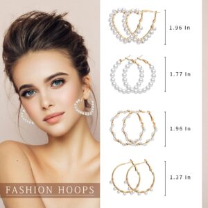 Adoshine Faux Pearl Hoop Earrings for Women Lightweight Open Large Circle Heart Dangle Drop Open Huge Earrings Artificial Pearl Beaded Earrings Brides Jewelry (9 Pairs)