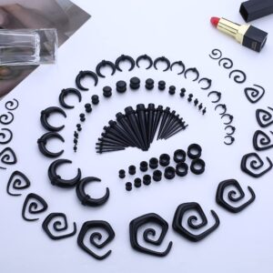 FASACCO 86Pcs Ear Stretching Kit Acrylic Tapers and Plugs Spiral Tapers Silicone Tunnels Ear Gauges Expander Set Ear Stretching Starter 14G-00G Body Piercing Jewelry Set