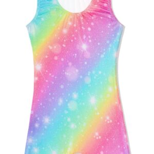 Leotards for Girls Gymnastics Ballet Dance Outfit Toddler Kid Athletic Dance Wear Shiny Rainbow Stars Biketard (Rainbow Sparkle, 4-5T)