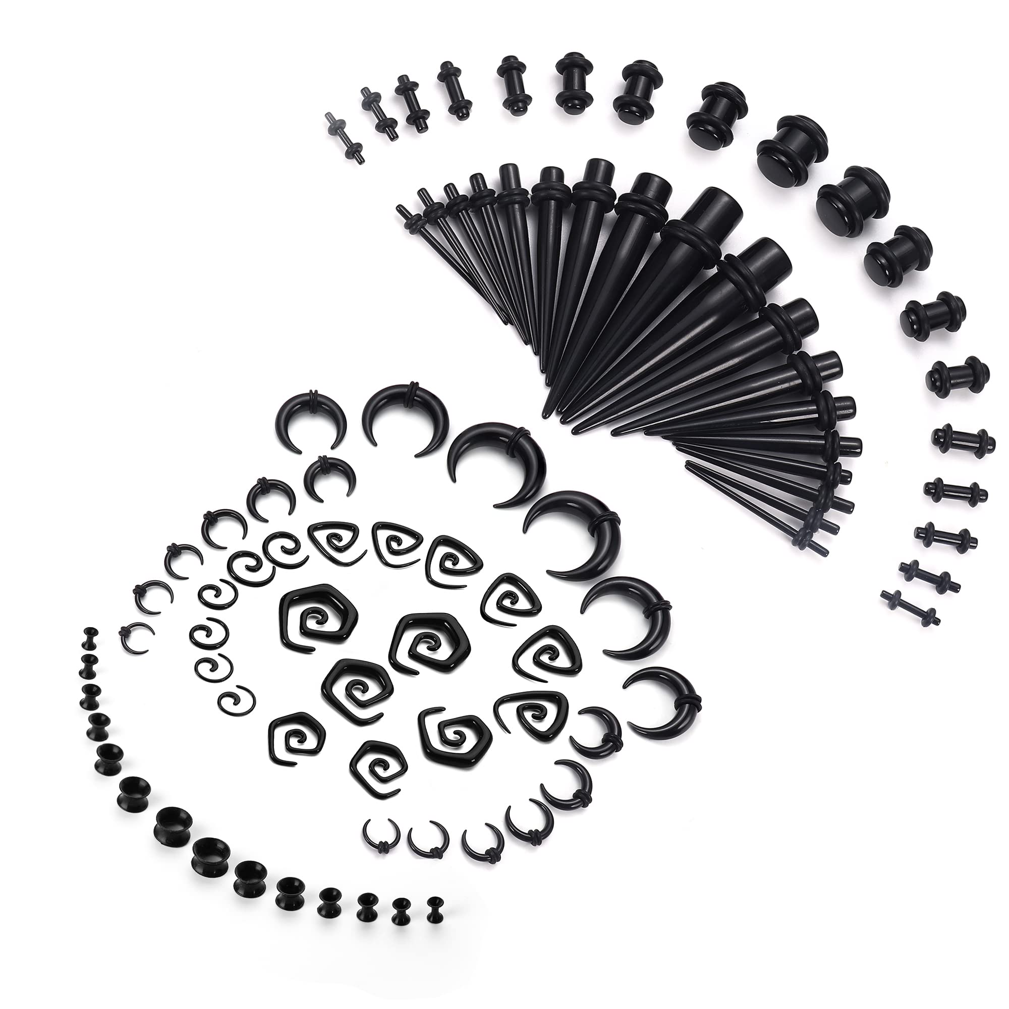 FASACCO 86Pcs Ear Stretching Kit Acrylic Tapers and Plugs Spiral Tapers Silicone Tunnels Ear Gauges Expander Set Ear Stretching Starter 14G-00G Body Piercing Jewelry Set