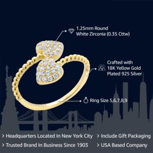 Gem Stone King 18K Yellow Gold Plated Silver Cubic Zirconia Double Love Hearts Open Ring For Women (0.35 Cttw, Available In Size 5, 6, 7, 8, 9)