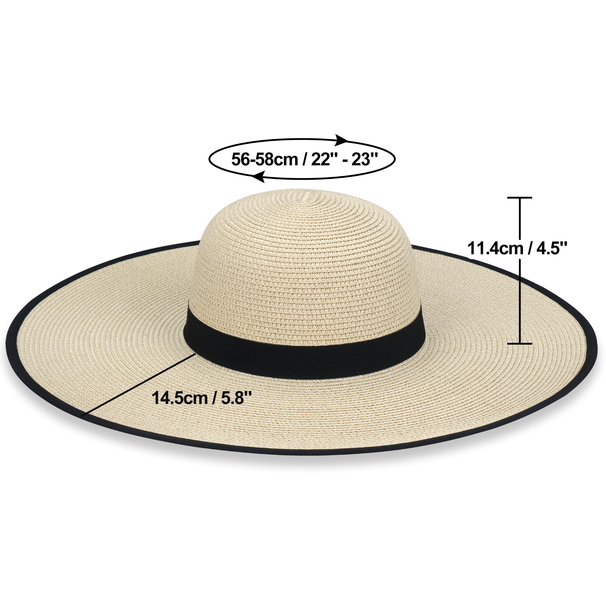 Naivlizer Women Wide Brim Sun Hat UPF50 Straw Summer Hat Floppy Beach Hat Roll-Up,Beige