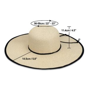 Naivlizer Women Wide Brim Sun Hat UPF50 Straw Summer Hat Floppy Beach Hat Roll-Up,Tie White