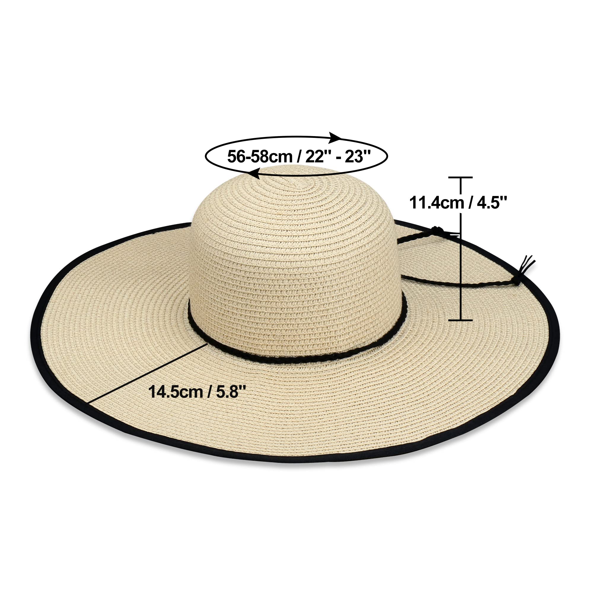 Naivlizer Women Wide Brim Sun Hat UPF50 Straw Summer Hat Floppy Beach Hat Roll-Up,Tie White