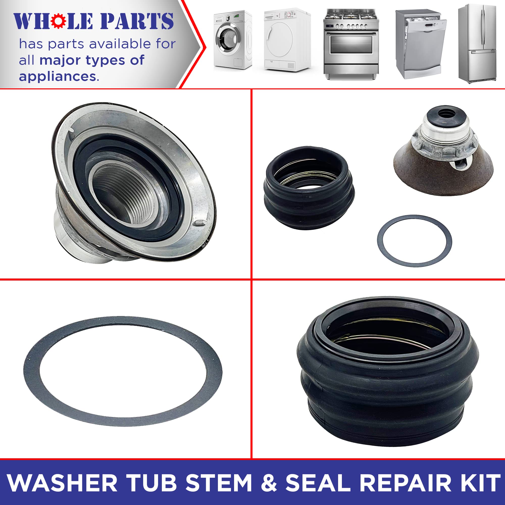 Whole Parts Washer Tub Stem & Seal Repair Kit Part # 6-2095720 - Replacement and Compatible with Some Whirlpool Washers - Faucets Water Leaking Solution - Non-OEM Appliance Parts - 2 Yr Warranty