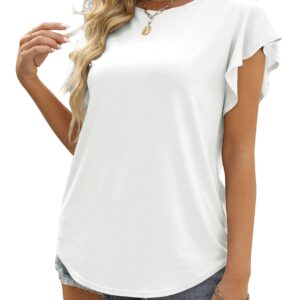 MIROL Women's Ruffle Sleeve Tops Summer Casual Blouse Crew Neck Solid Cute Tunic Shirt White