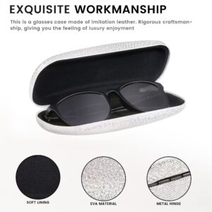 molshine 2 Pieces Glitter Hard Shell Eyeglass,Portable Dazzling Smooth Glasses Case for Men Women Girl Travel Study Work (White&Pink)