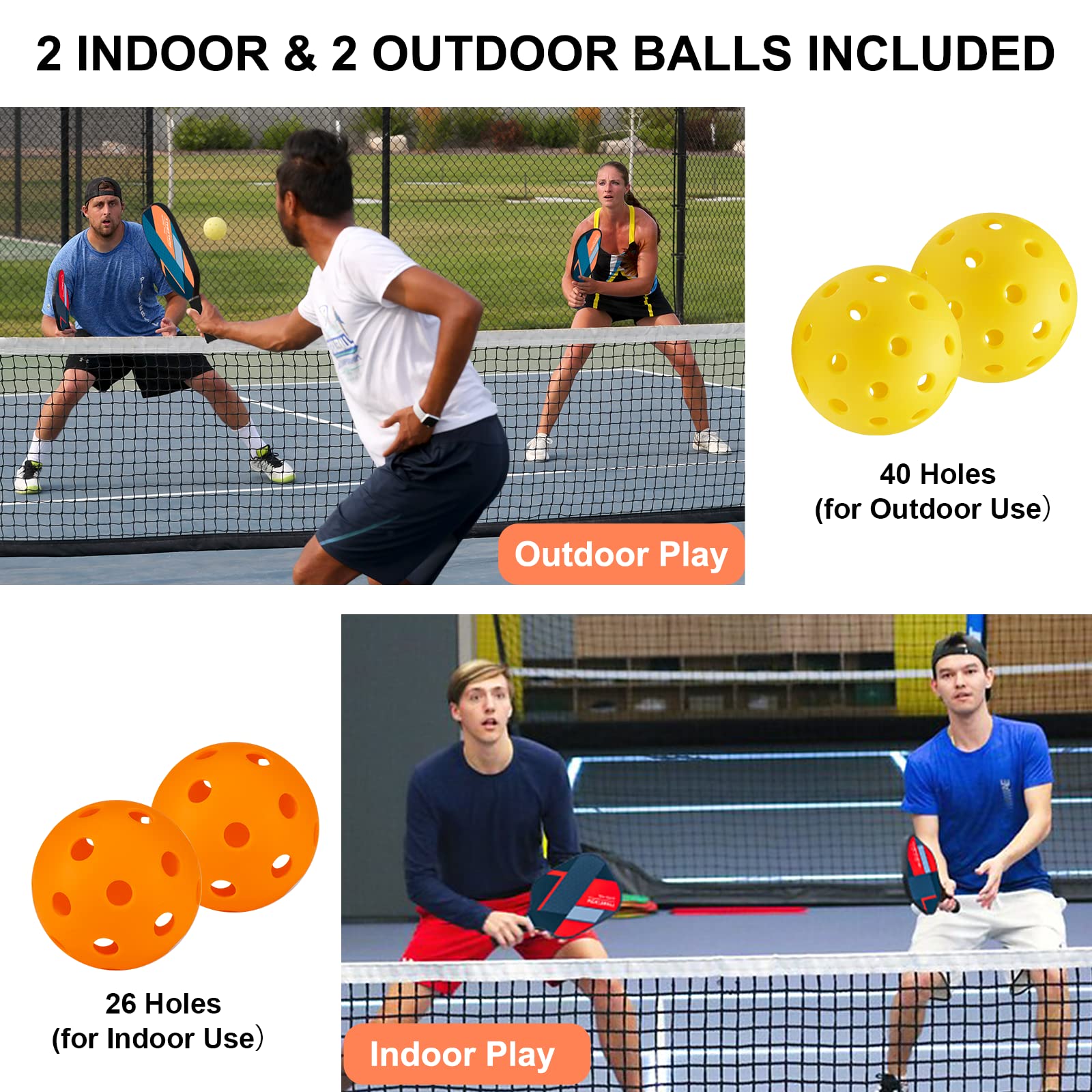 BEIVES Pickleball Paddles, Fiberglass Surface Pickleball Paddles Set of 4, Pickleball Set with 4 Pickleball Rackets, 4 Pickleball Balls, 1 Pickleball Bag, Pickle Ball Paddle Set ​for Men Women