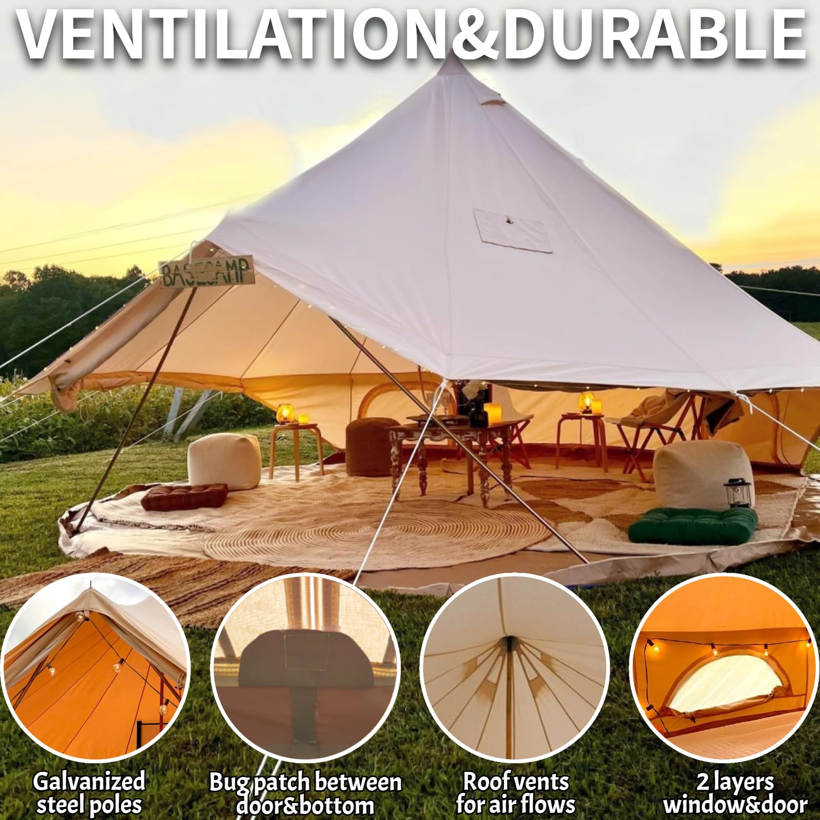 DANCHEL OUTDOOR Waterproof Yurt Tent with Stove Jack for 6 Person Camping, Glamping Canvas Tent with Footprint Accessories