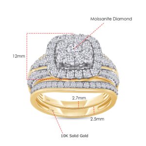 SAVEARTH DIAMONDS 1 1/4 CTTW Round Cut Lab Created Moissanite Diamond Double Halo Bridal Set Wedding Ring In 10K Solid Yellow Gold (VVS1 Clarity, 1.25 Cttw)-9