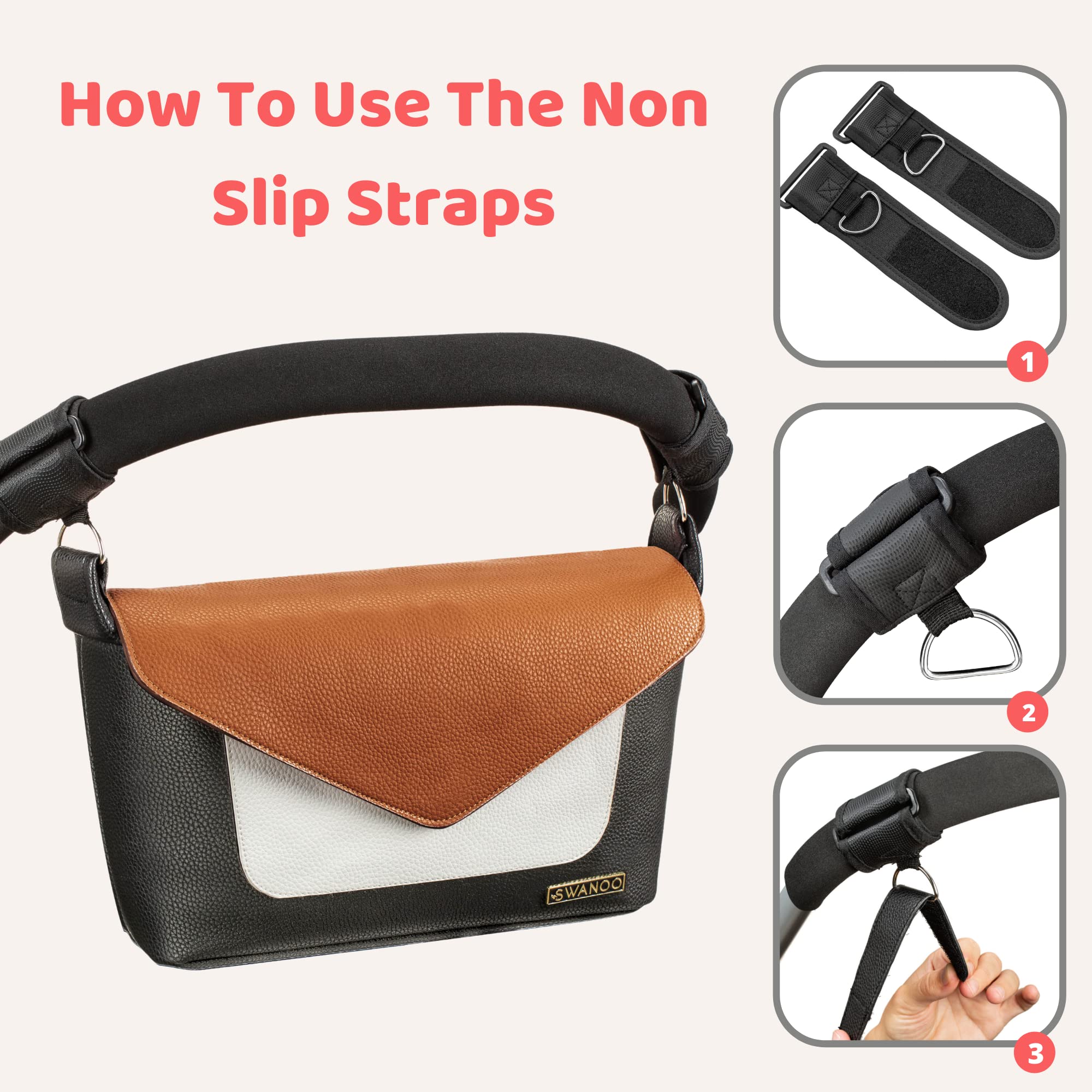 Non Slip Stroller Organizer With Brown Cover