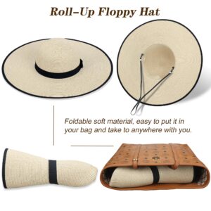 Naivlizer Women Wide Brim Sun Hat UPF50 Straw Summer Hat Floppy Beach Hat Roll-Up,Beige