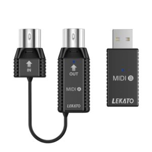 lekato wireless midi adapter, bluetooth midi adapter with usb, ultra low latency, 5 pin midi adapter wireless for synthesizer, midi keyboard to mac os/ios/windows