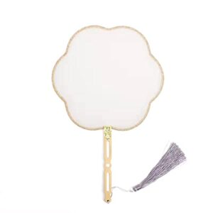 Vintage White Personalized Chinese Hand Fans Ladies Natural Real Silk Dance Fan Decoration Calligraphy Painting Embroidery (6ban)