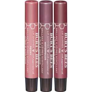 Burt's Bees Gifts, 3 Moisturizing Lip Shimmer Products, Petal Kisses Kissable Color Spring Set - Peony, Fig & Watermelon (3 Pack)