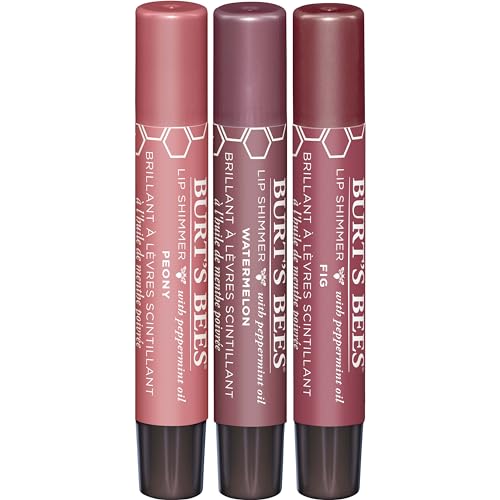 Burt's Bees Gifts, 3 Moisturizing Lip Shimmer Products, Petal Kisses Kissable Color Spring Set - Peony, Fig & Watermelon (3 Pack)