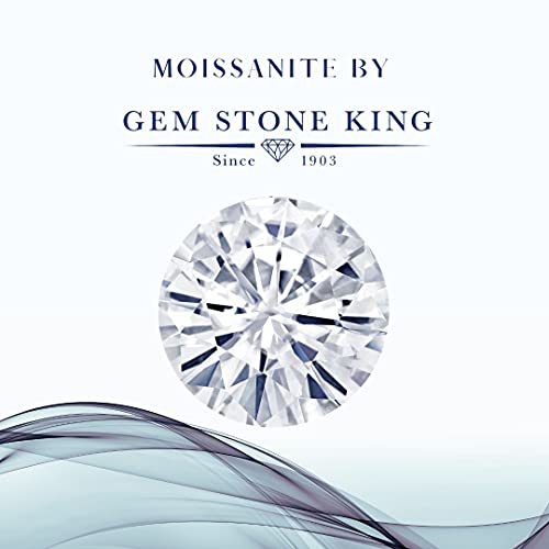 Gem Stone King 10K White Gold Sky Blue Simulated Aquamarine and White Moissanite 3 Stone Engagement Ring For Women (2.76 Cttw, Octagon 9X7MM, Gemstone March Birthstone, Size 8)