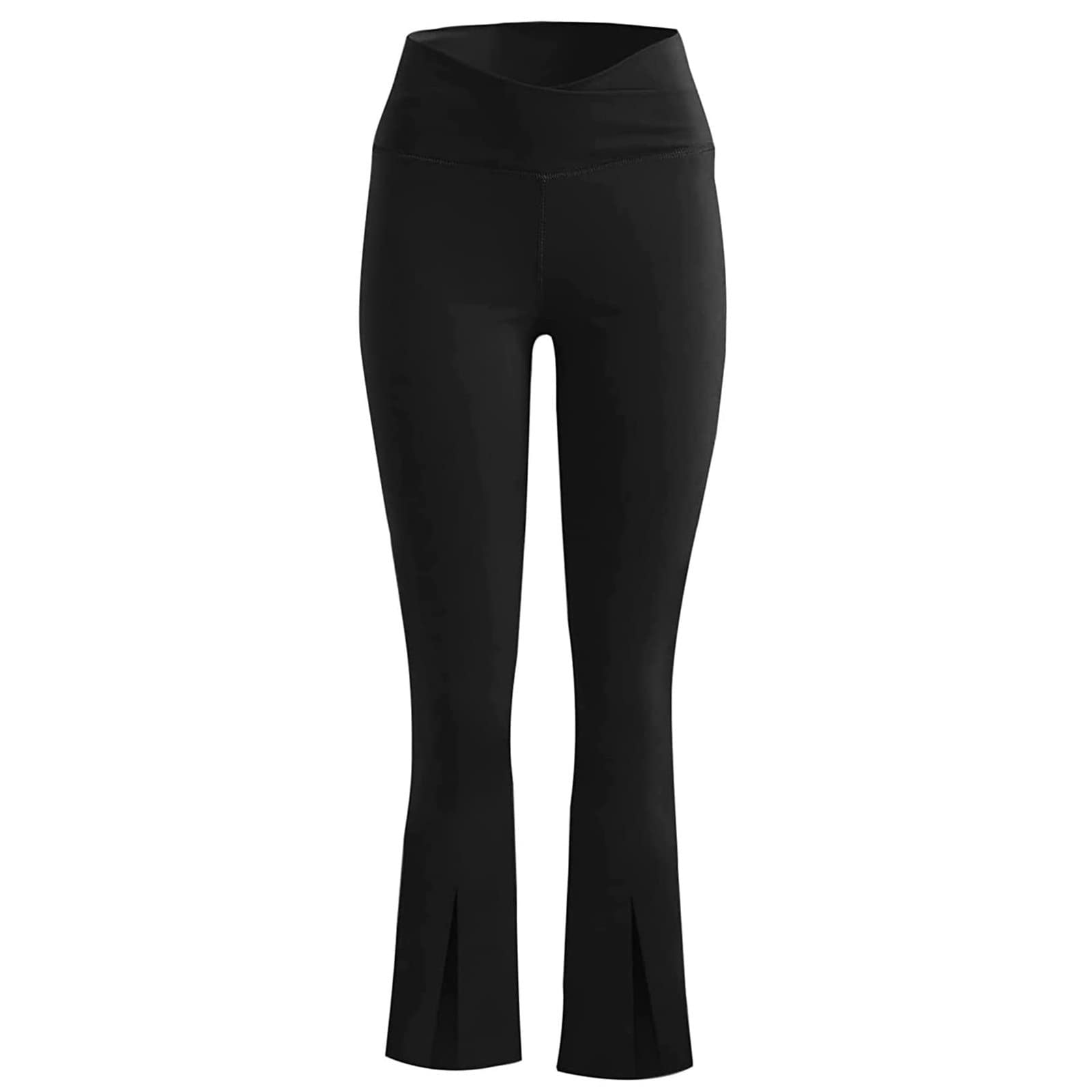 Flare Yoga Pants for Women High Waisted Bootcut Split Hem Athletic Bootleg Pants Breathable Bell Bottom Lounge Pants Black