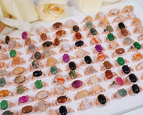 YITANA Bulk Rings Wholesale 100 Pack Crystal Ring Jewelry for Boutiques (100PCS Mixed-Rose Gold)