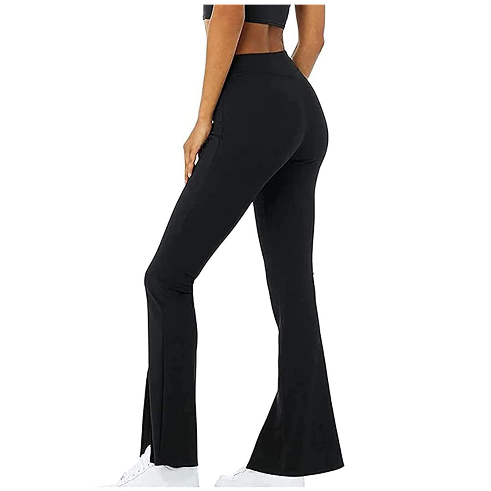 Flare Yoga Pants for Women High Waisted Bootcut Split Hem Athletic Bootleg Pants Breathable Bell Bottom Lounge Pants Black