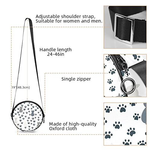 Cat With Paw Prints Crossbody Bag for Women Teen Girls Round Canvas Shoulder Bag Purse Tote Handbag Bag