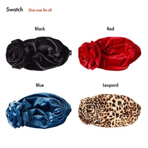 Red by Kiss X Keyshia Cole Top Knot Turban Ritzy Velvet Turban Head Wrap, Pre-Tied Bonnet Beanie Cap (Black)