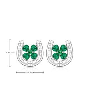 Shamrock Earrings Sterling Silver St Patrick’s Day Earrings Lucky Horseshoe Stud Clover Earrings Four Leaf Clover Emerald Green Irish Gifts