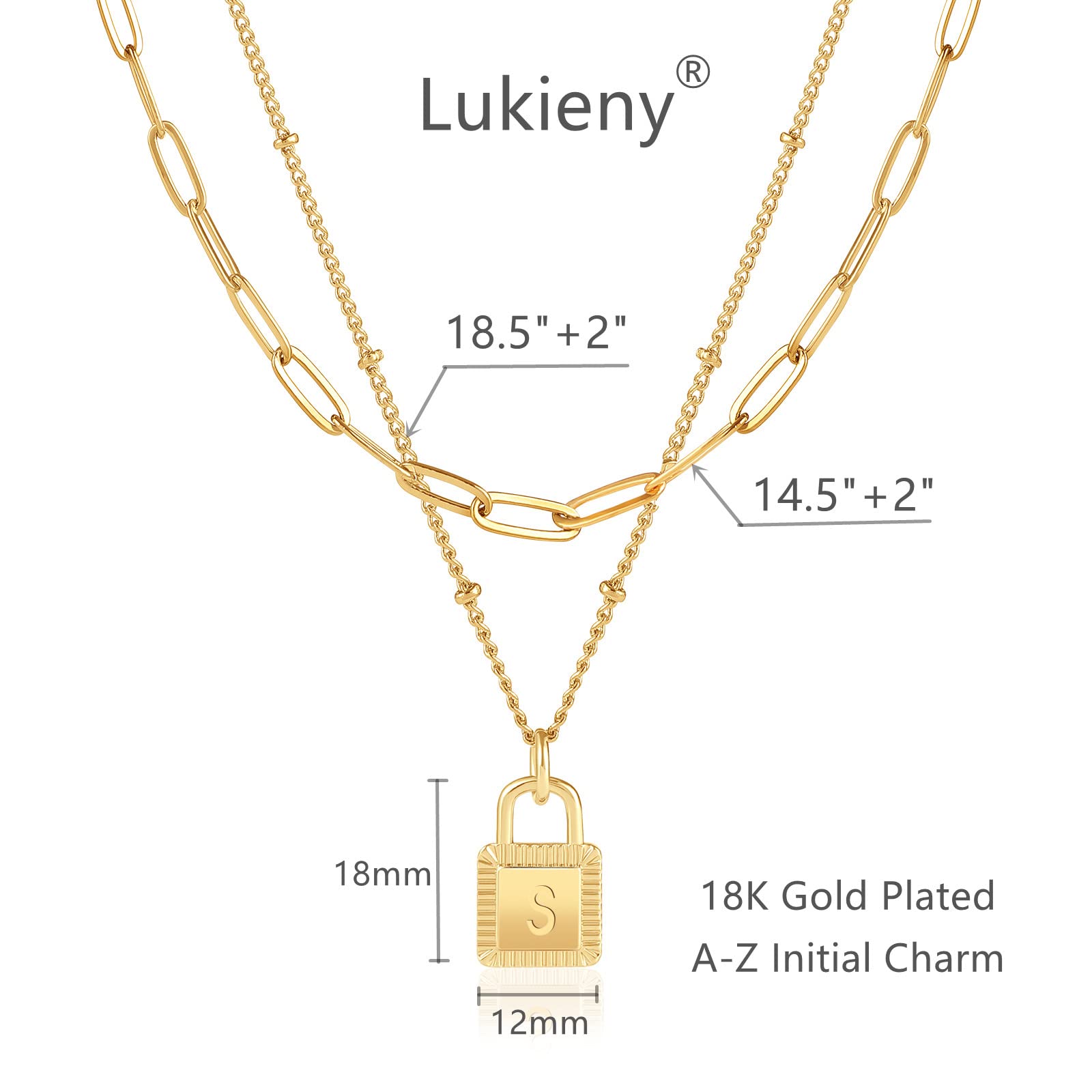 Lukieny Gold Layered Initial Necklaces for Women 18K Gold Plated Dainty Layered Letter Lock Necklace for Women Gold Padlock Pendant Necklaces for Girls Personalized Trendy Jewelry (Z)