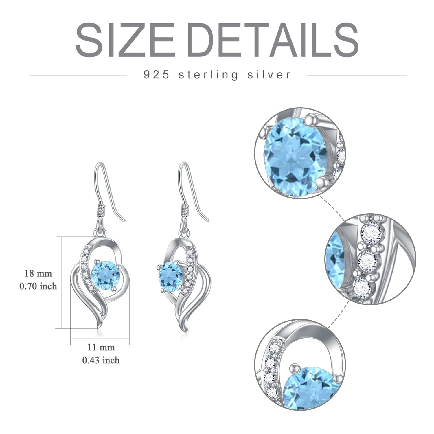 Seiyang Sterling Silver Created Aquamarine Dangle Drop Earrings March Birthstone Dangle Earrings for Women