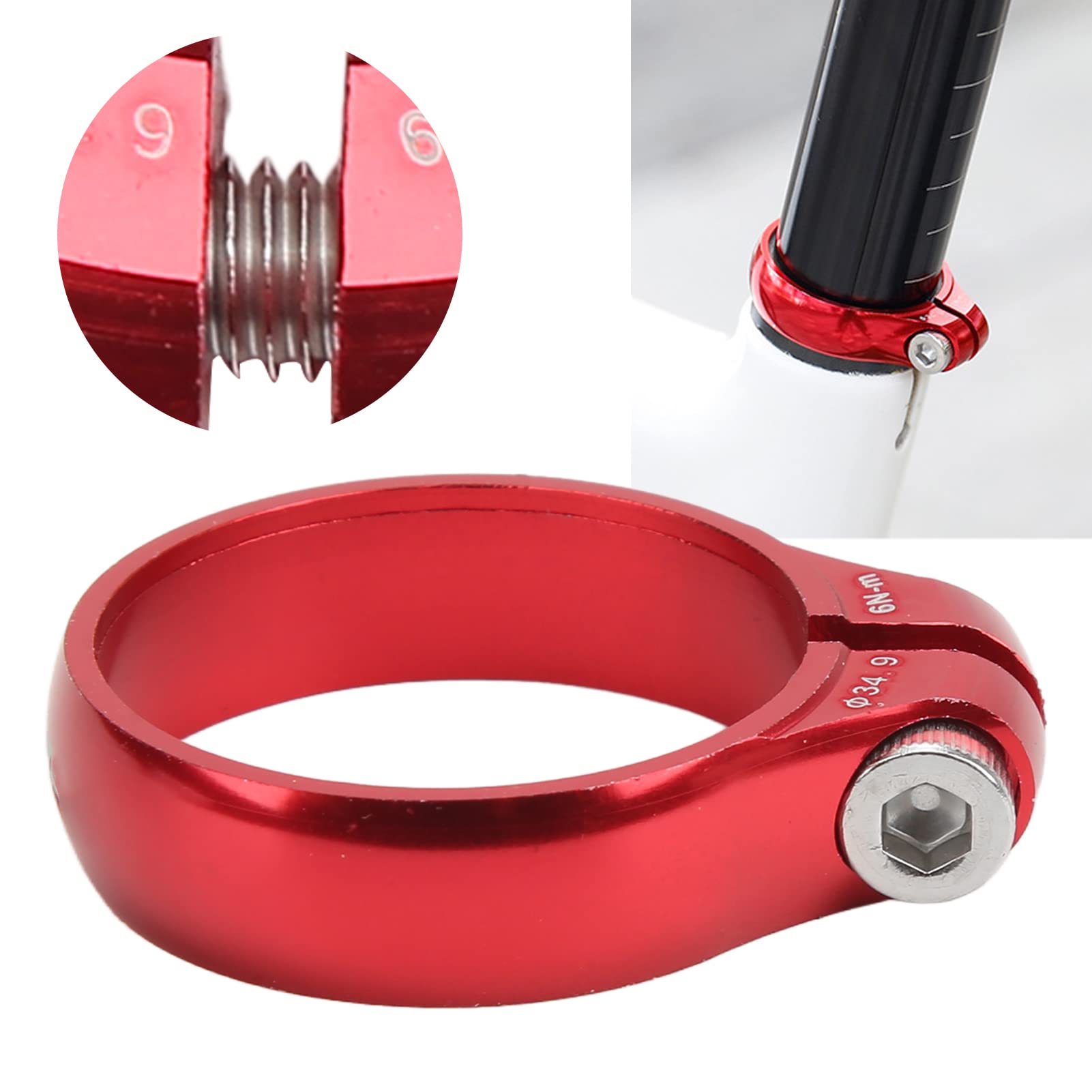 34.9mm Bike Seatpost Clamp, Aluminum Alloy Lock Seatpost Clamp Bike Accessory(red)