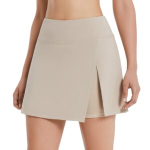 baleaf women's golf skirts high waisted tennis skorts with slit athletic running skirt with shorts and zip pockets khaki xl