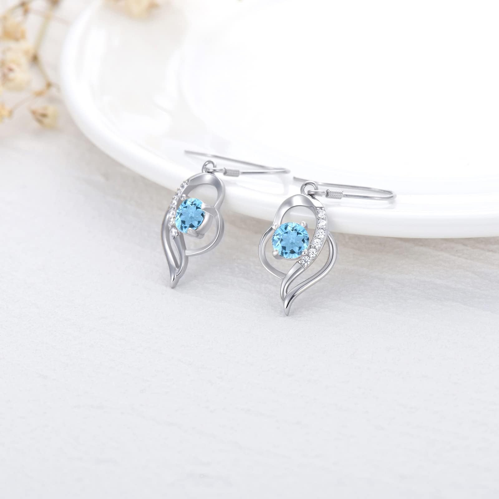 Seiyang Sterling Silver Created Aquamarine Dangle Drop Earrings March Birthstone Dangle Earrings for Women