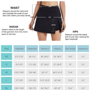 BALEAF Women's Golf Skirts High Waisted Tennis Skorts with Slit Athletic Running Skirt with Shorts and Zip Pockets Black L