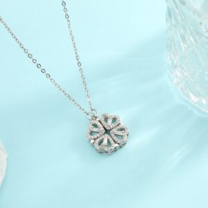 VANGETIMI 2 in 1 Four Leaf Clover Charm Lucky Necklace Heart Crystal Pendant Necklace Silver Link Mother's Day Gifts Jewelry for Women