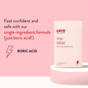 Love Wellness Boric Acid Suppositories for Women, The Killer | Vaginal Suppository for Healthy pH Balance & Odor Control | Hygiene Products for Discomfort | Intimate Feminine Health | 2-Pack