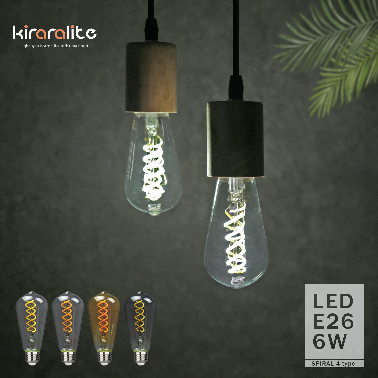 Kiraralite ST19(ST58) LED Edison Bulb, Vintage,6 Pack,Natural White 4000K, Antique Flexible Spiral LED Filament Light Bulb, Dimmable, 600LM, 6W Equivalent to 60W, E26 Base,Clear Glass