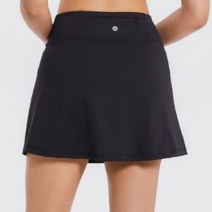 BALEAF Women's Golf Skirts High Waisted Tennis Skorts with Slit Athletic Running Skirt with Shorts and Zip Pockets Black L