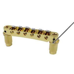 Guyker Guitar Tune-O-Matic Roller Saddle Bridge Replacement Part Compatible with Gibson Les Paul LP SG Style 6 String Electric Guitar - GM005, Golden