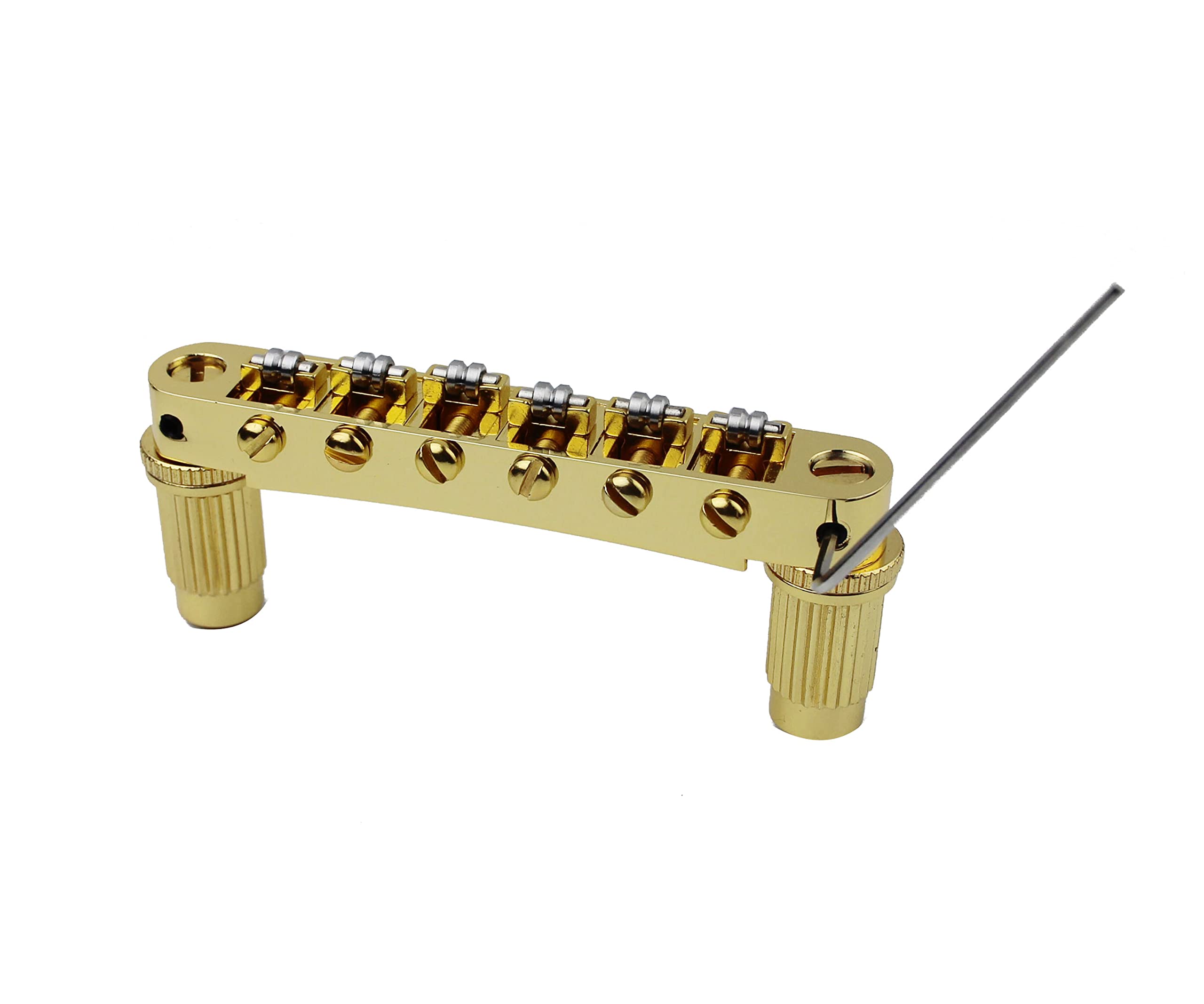 Guyker Guitar Tune-O-Matic Roller Saddle Bridge Replacement Part Compatible with Gibson Les Paul LP SG Style 6 String Electric Guitar - GM005, Golden