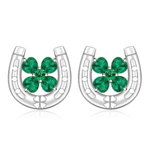 shamrock earrings sterling silver st patrick’s day earrings lucky horseshoe stud clover earrings four leaf clover emerald green irish gifts