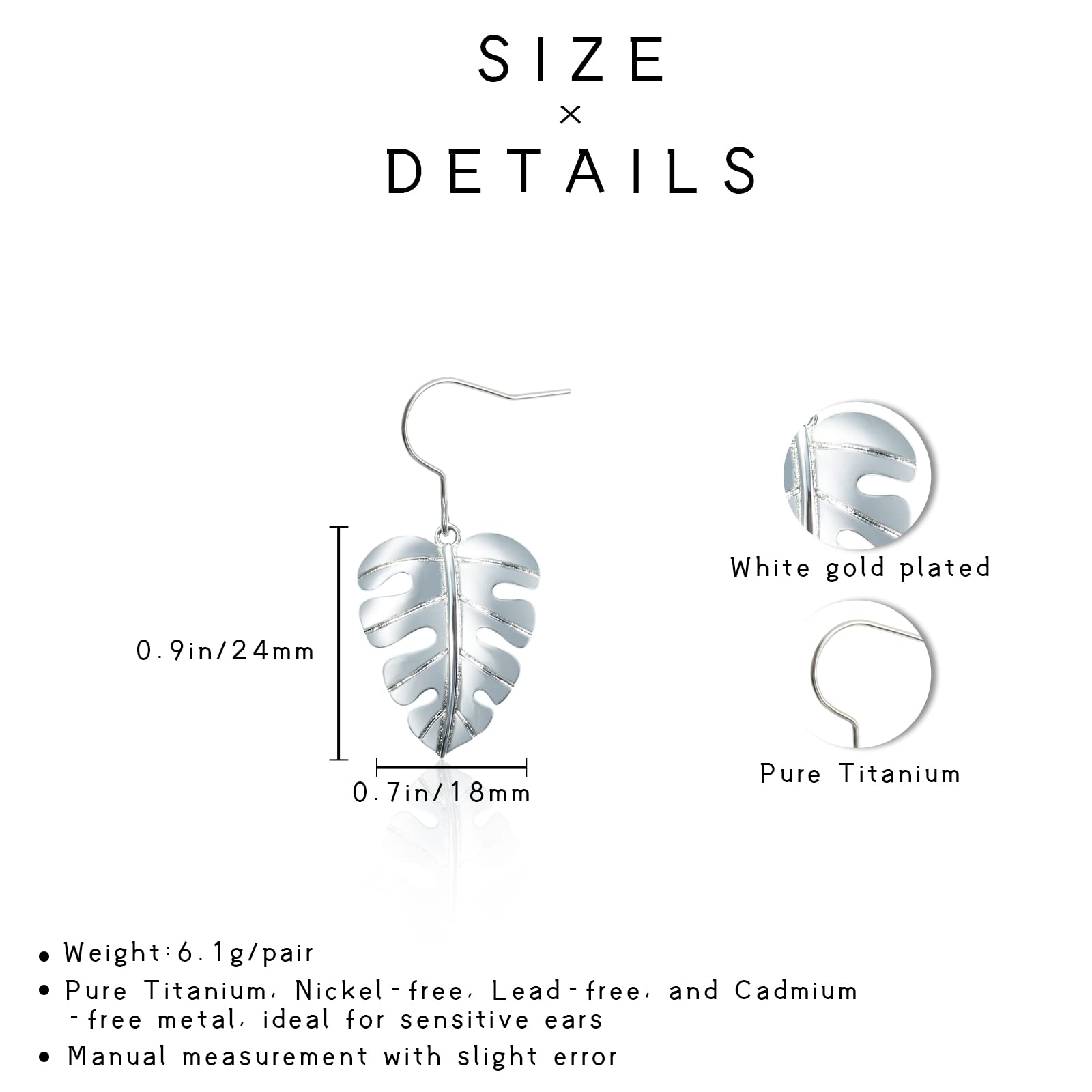 TGNEL Titanium Earrings | Monstera Leaf Summer Earrings Dangle Drop Earrings for Women Sensitive Ear