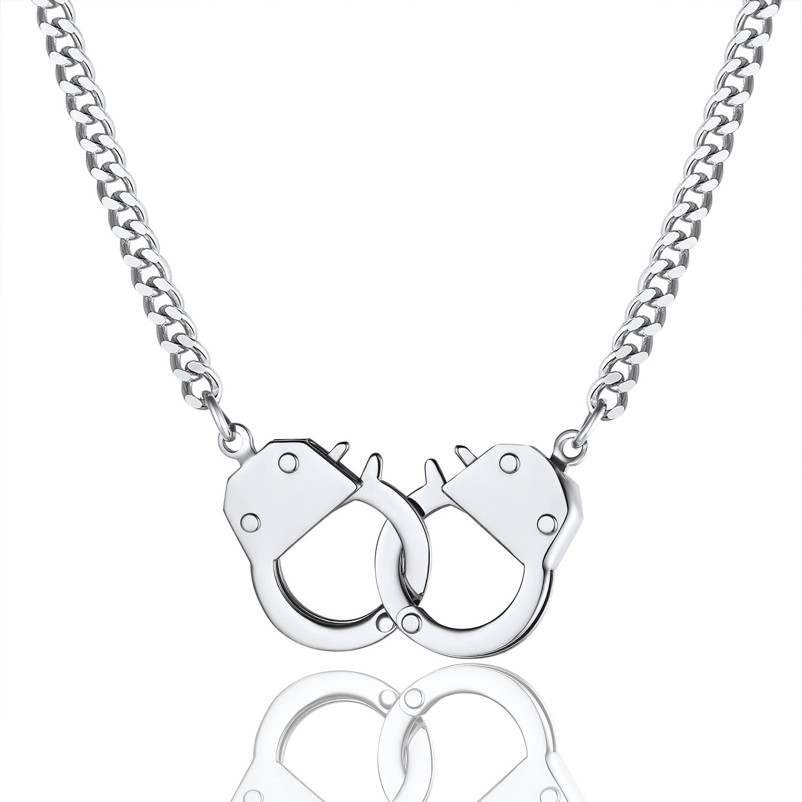 ChainsProMax Handcuff Choker Necklace Stainless Steel Silver Color Handcuffs for Necklace Edgy