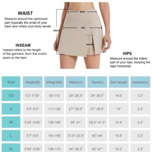 BALEAF Women's Golf Skirts High Waisted Tennis Skorts with Slit Athletic Running Skirt with Shorts and Zip Pockets Khaki XL