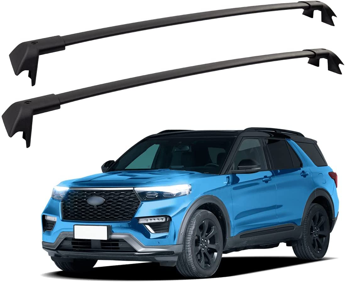 FengYu Roof Rack Cross Bars 200lbs Compatible with Ford Explorer 2020 2021 2022 2023 2024 Heavy Duty Aluminum Crossbars Rails Rooftop Cargo Bag Kayak Canoe Black Snowboard Skiboard Luggage Carrier